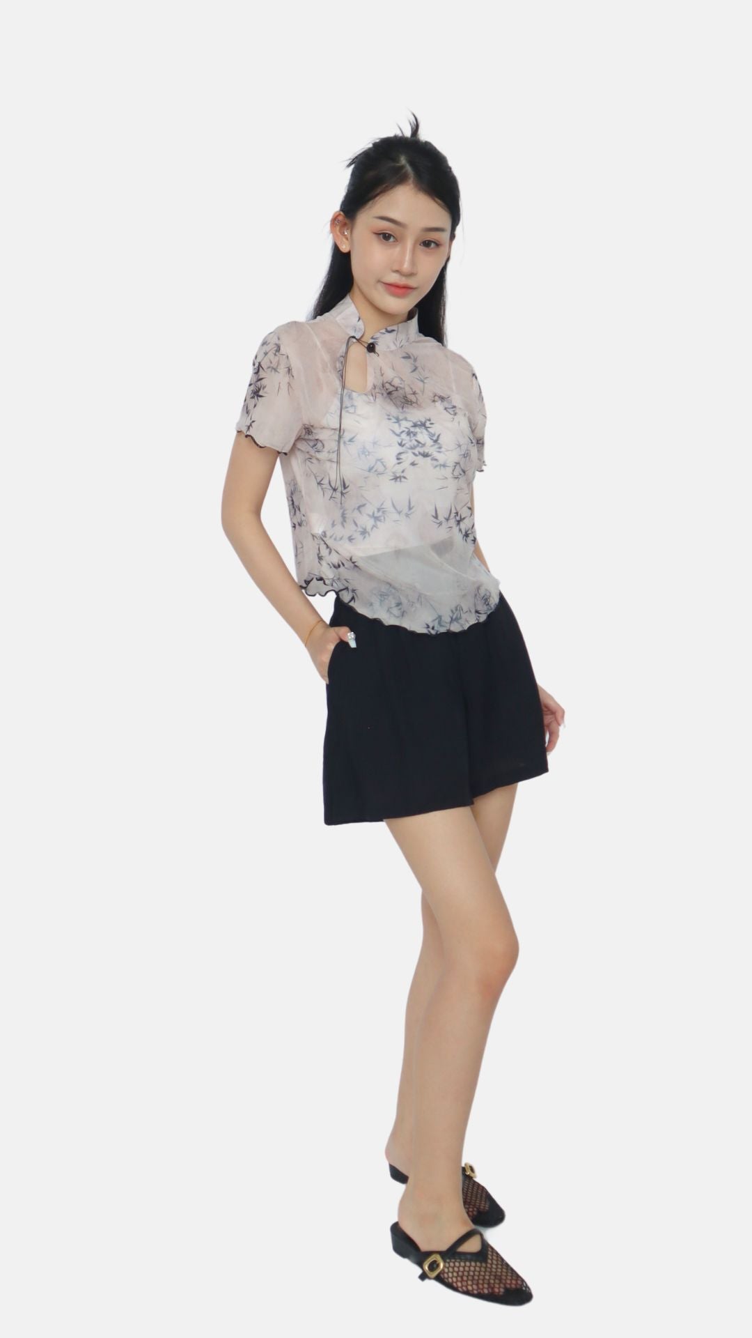 PROSPERA CHEONGSAM MESH TOP