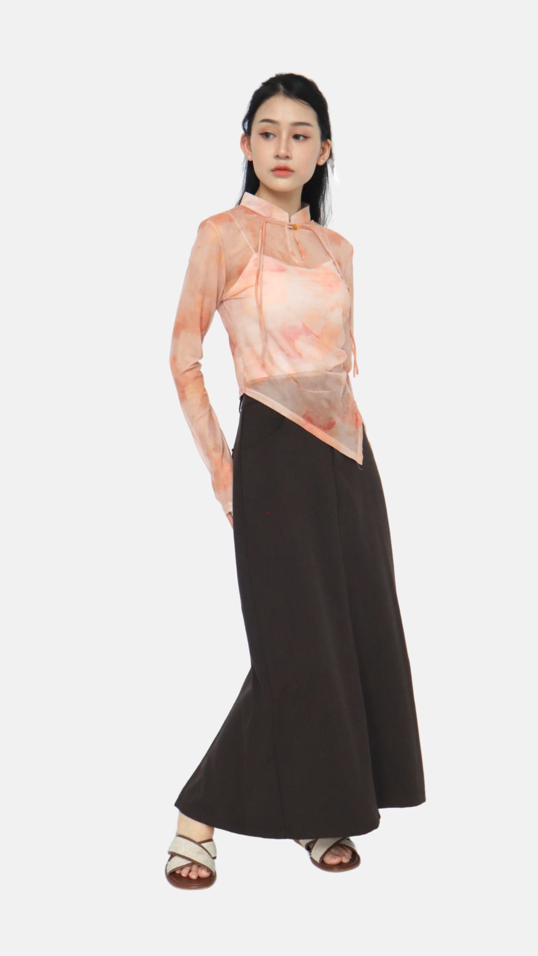 FORTUNA BLISS CHEONGSAM MESH TOP