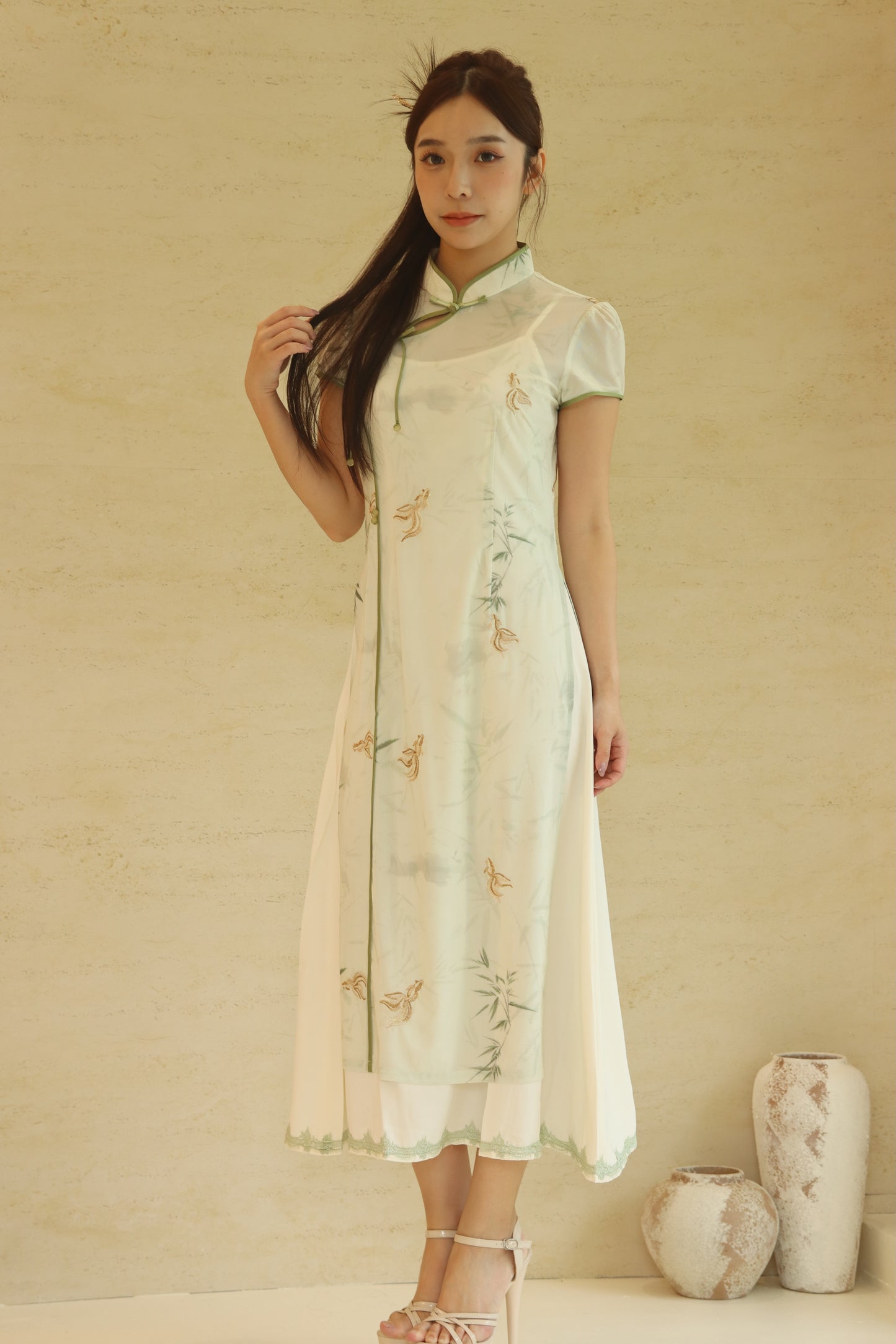 LEAFY GREEN CHEONGSAM DRESS