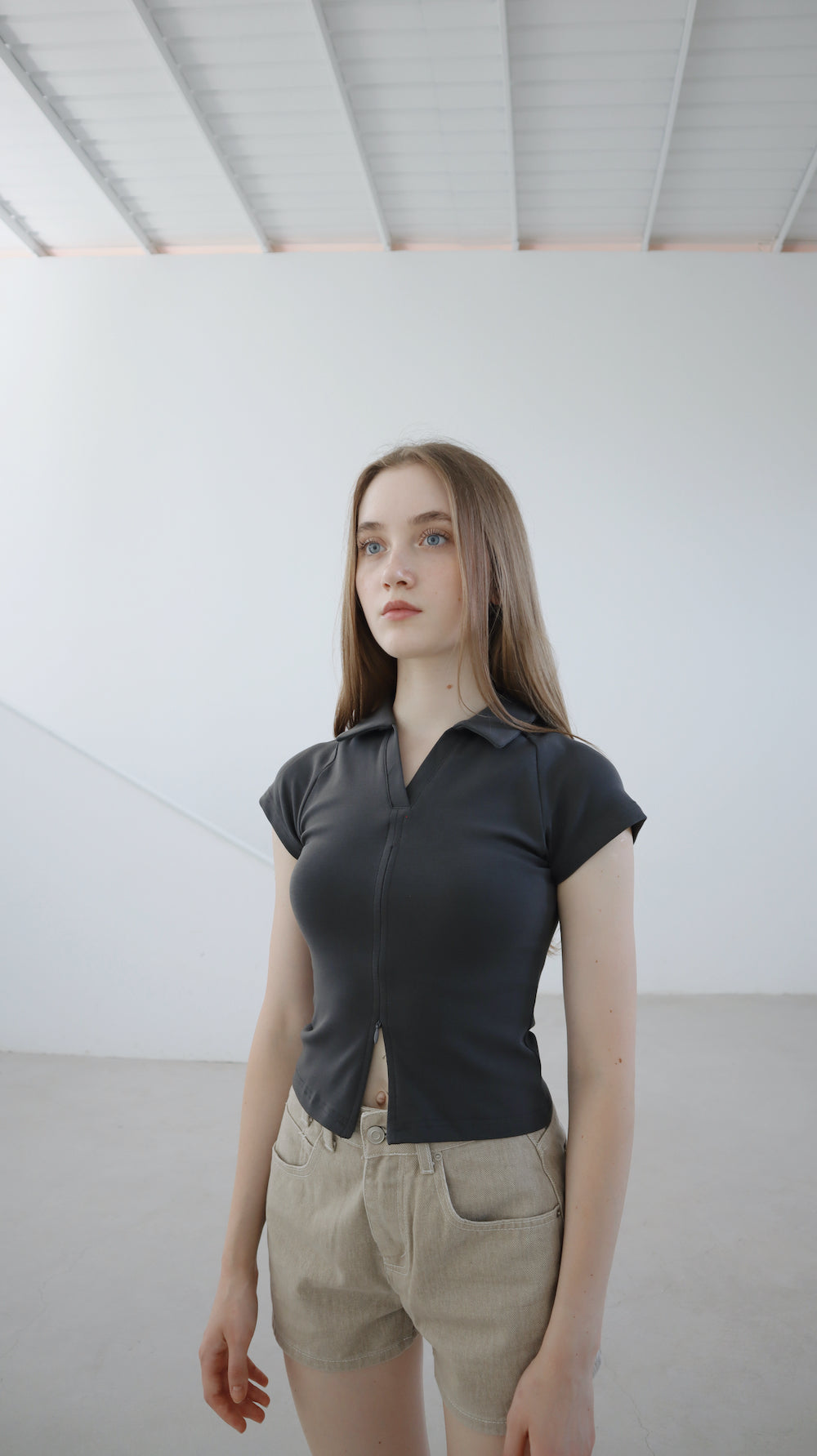 PRESLEY POLO ZIPPER SHIRT - GRAPHITE GREY