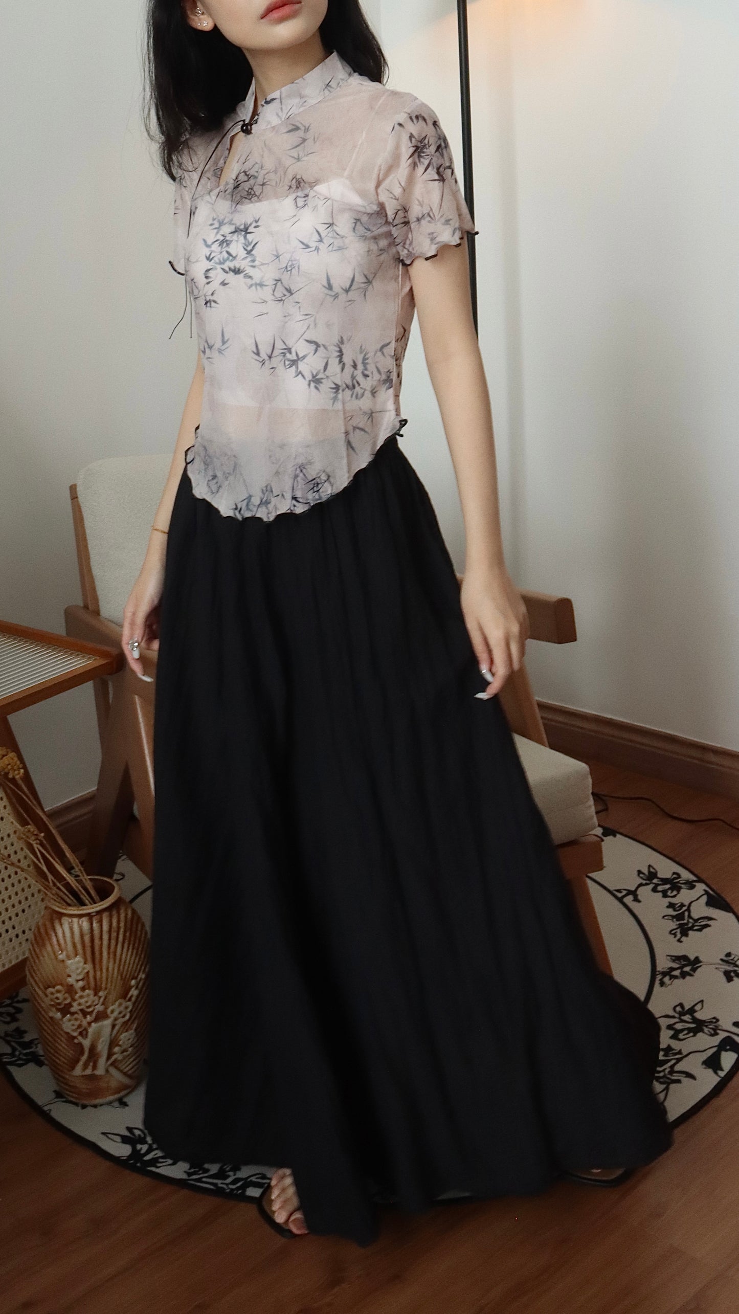 PROSPERA CHEONGSAM MESH TOP