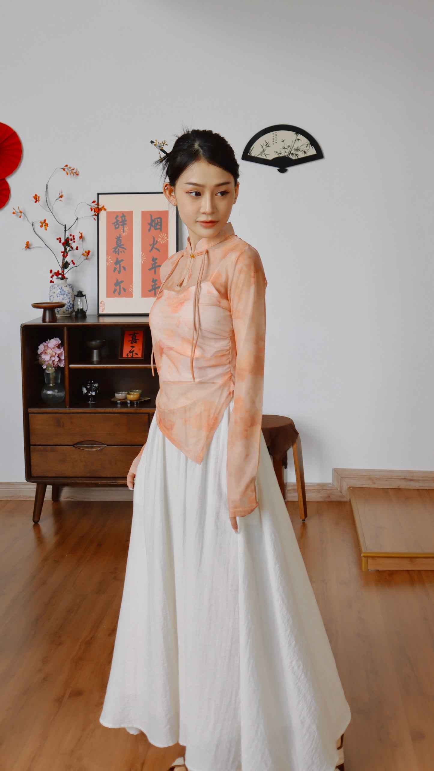 FORTUNA BLISS CHEONGSAM MESH TOP
