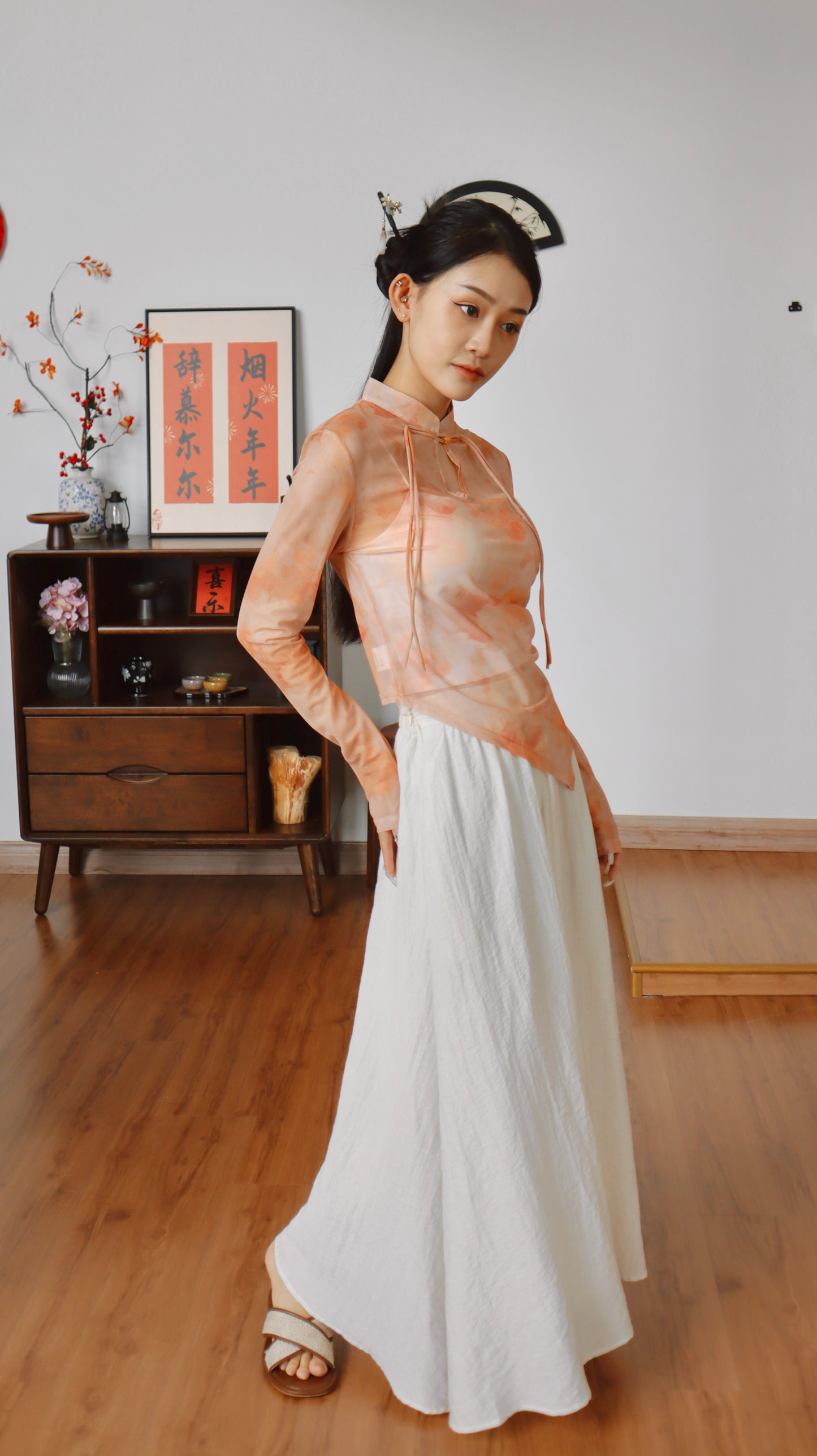 FORTUNA BLISS CHEONGSAM MESH TOP