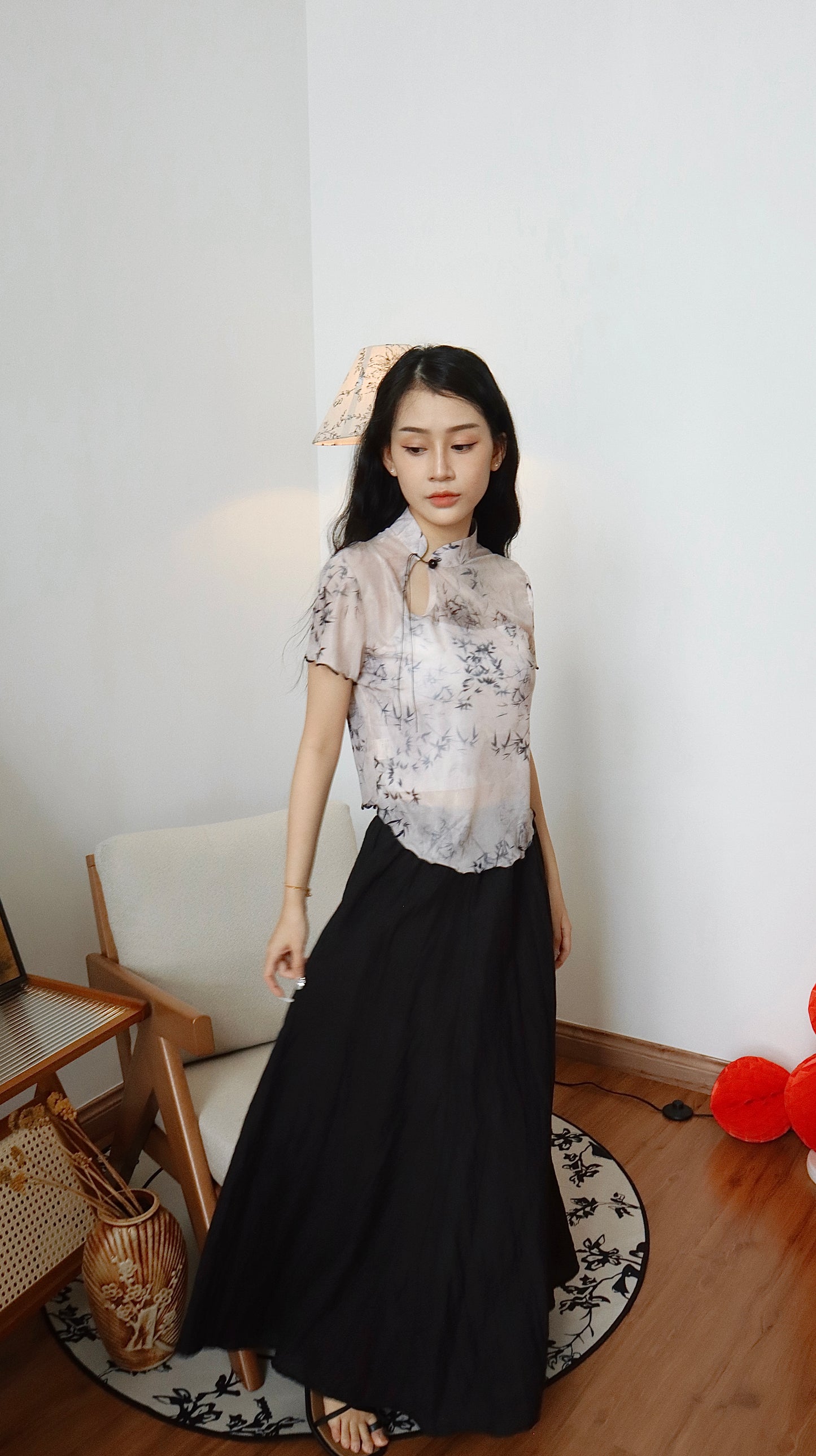 PROSPERA CHEONGSAM MESH TOP