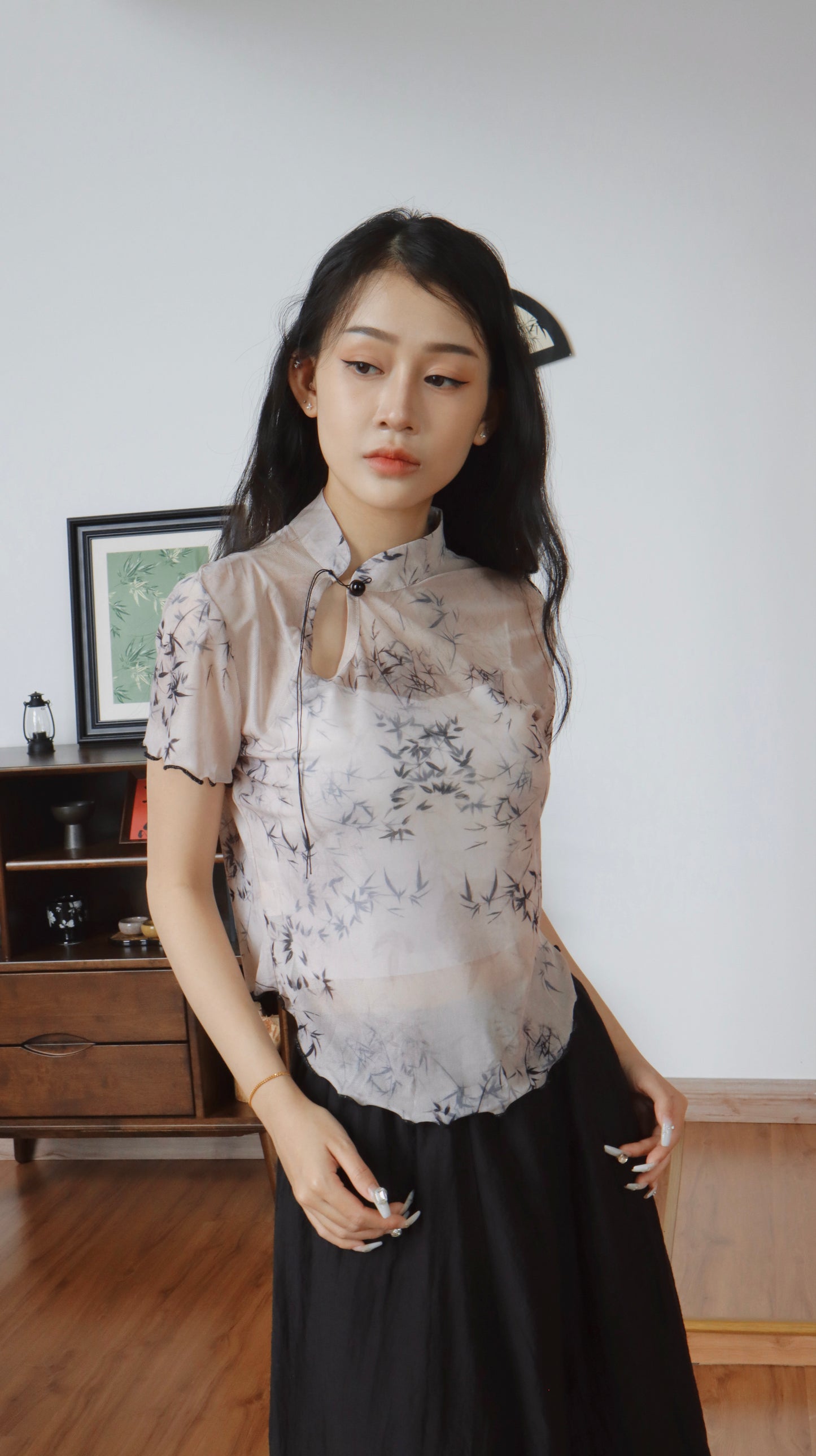 PROSPERA CHEONGSAM MESH TOP