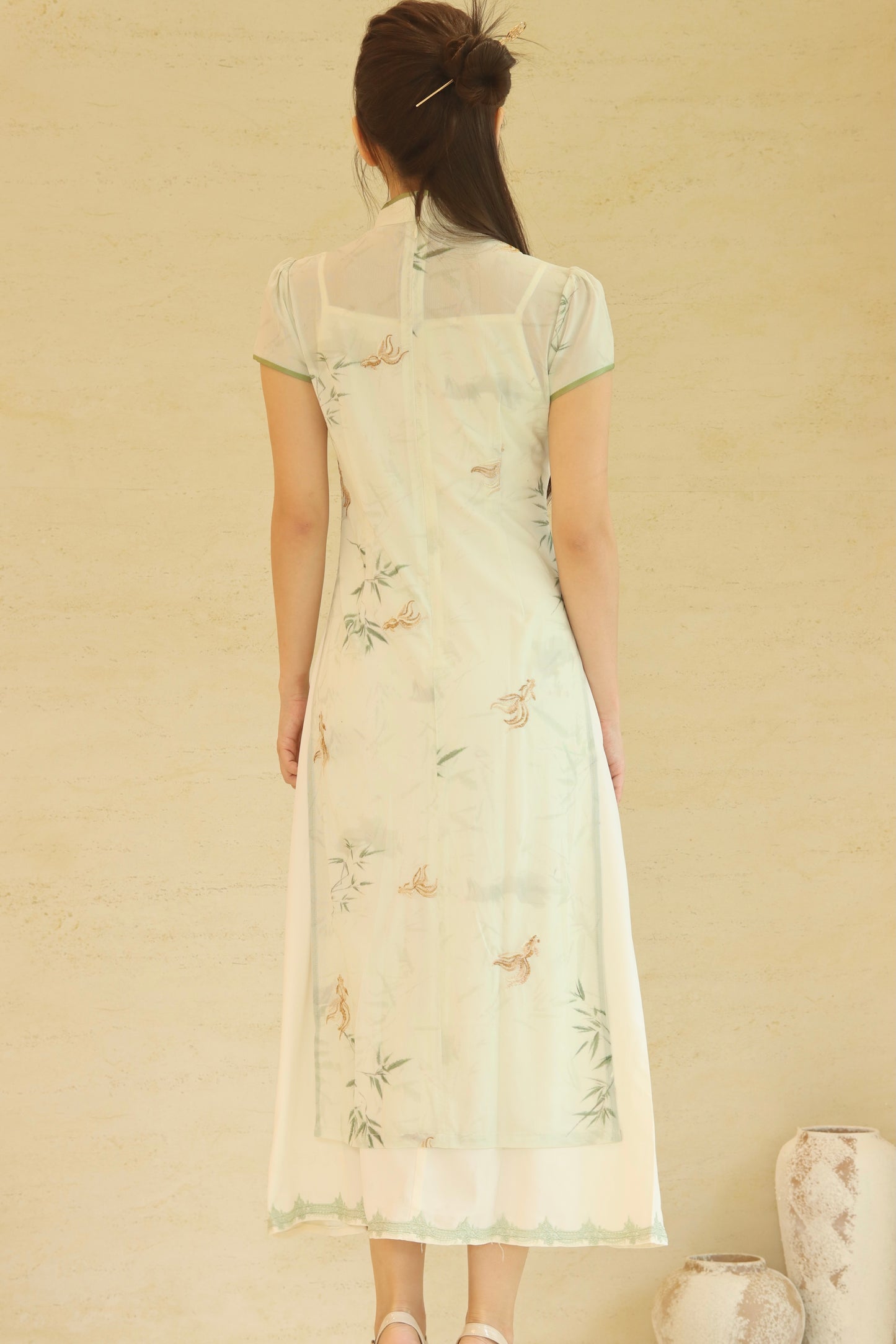 LEAFY GREEN CHEONGSAM DRESS