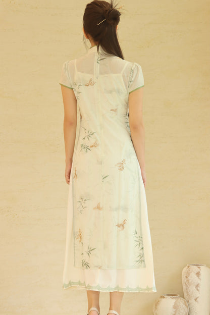 LEAFY GREEN CHEONGSAM DRESS