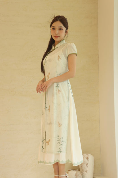 LEAFY GREEN CHEONGSAM DRESS
