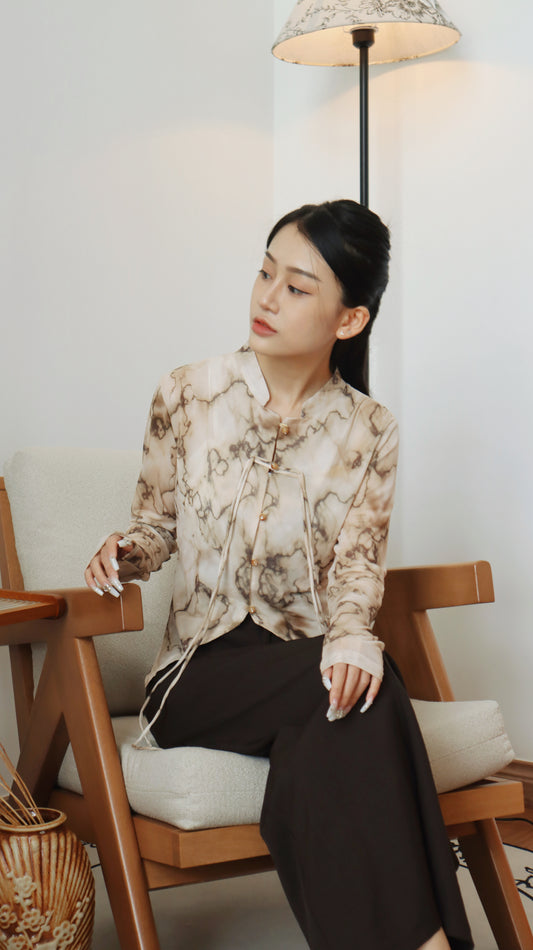 CELESTE CHEONGSAM MESH TOP (OLONG TEA)