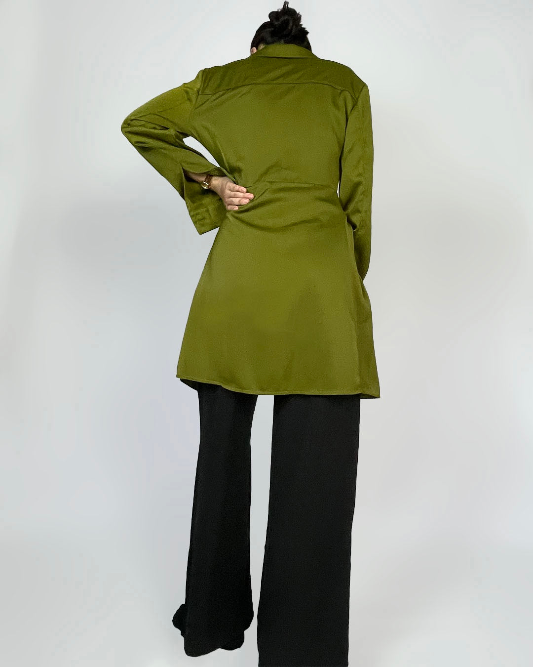 V-Neck Green Long Blouse