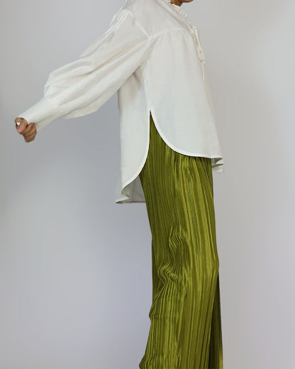 Ice Silk Pleated Green Wide Leg Pants